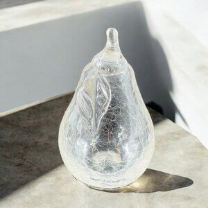 Vintage Clear Hand Blown Crackle Glass Fruit Pear Hollow Glass Figurine Decor